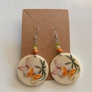 Fashion Jewelry Butterfly Earrings with Orange and Green